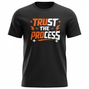 Gildan Black Tee with Orange and White Graphic